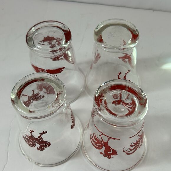 Vintage Red Rooster Juice Glasses Set 4 Farmhouse Diffferent Designs 3" Libbey? - Picture 9 of 9